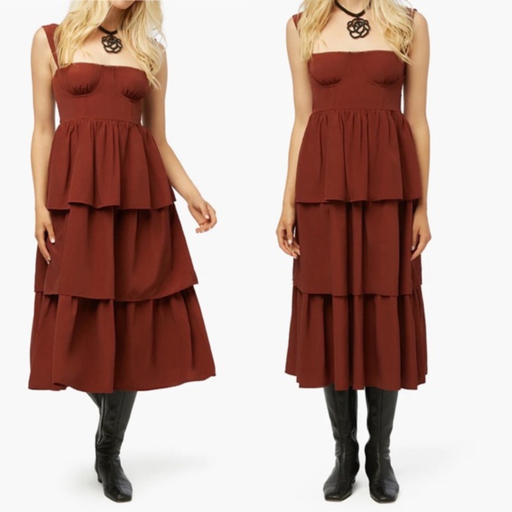 WeWoreWhat Corset Midi Dress - Smoked Paprika, Rust, Burnt Orange - Size 6